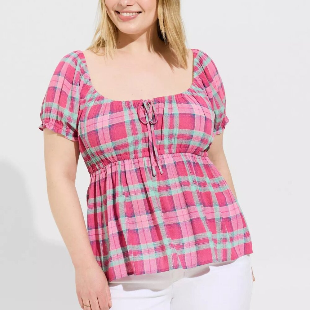 Torrid Babydoll Crinkle Gauze Tie Front Top Size 2